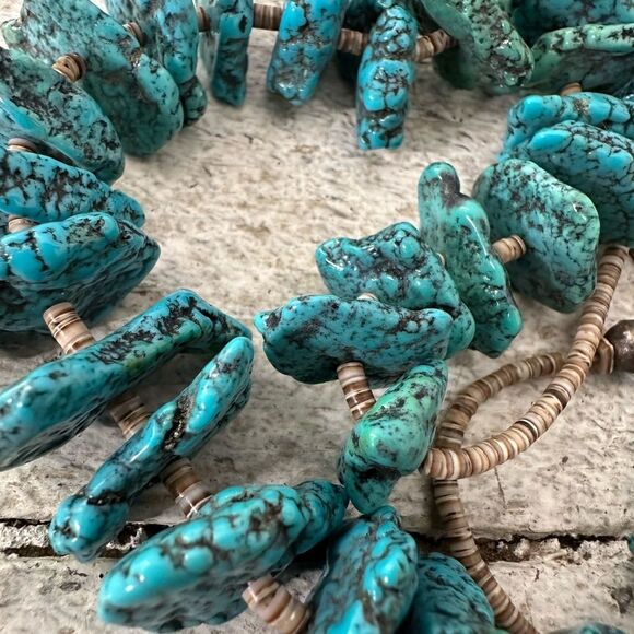 Vintage 1940s Kingman Turquoise Nugget Heishi Bead
Necklace - Picture 2 of 12